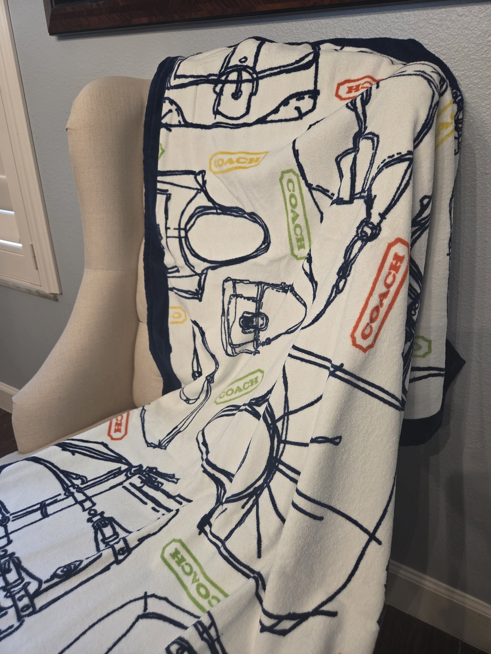 Coach White/Navy RARE Beach Towel NWOT